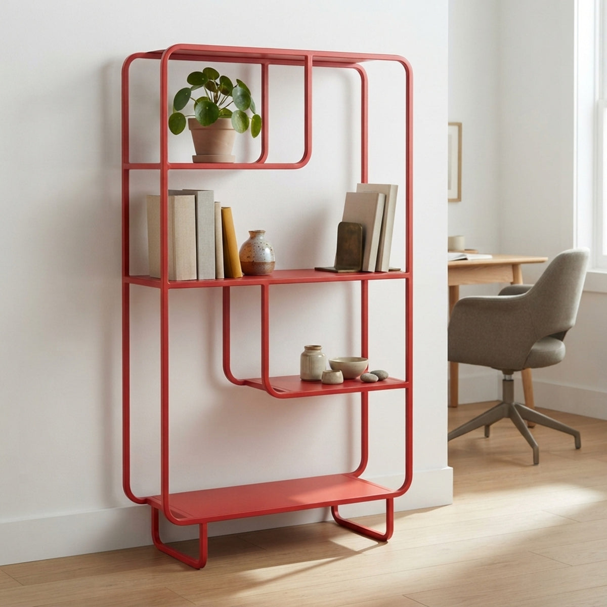 Freya Kademeli Geometrik Metal Kitaplık