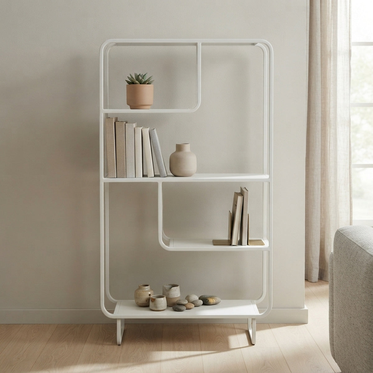 Freya Kademeli Geometrik Metal Kitaplık