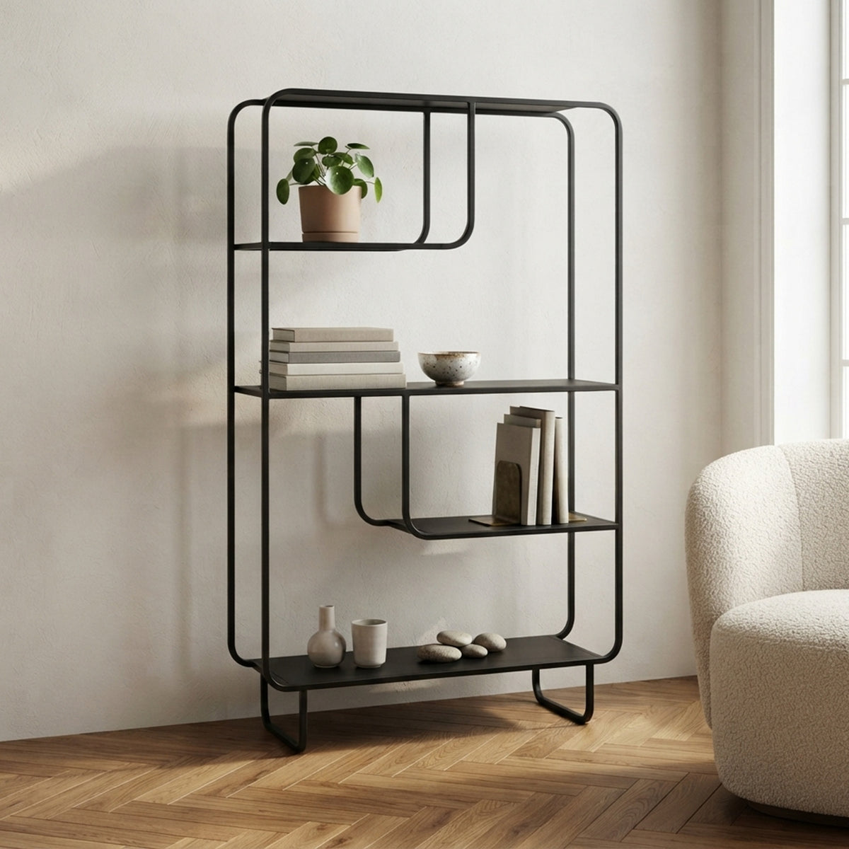 Freya Kademeli Geometrik Metal Kitaplık
