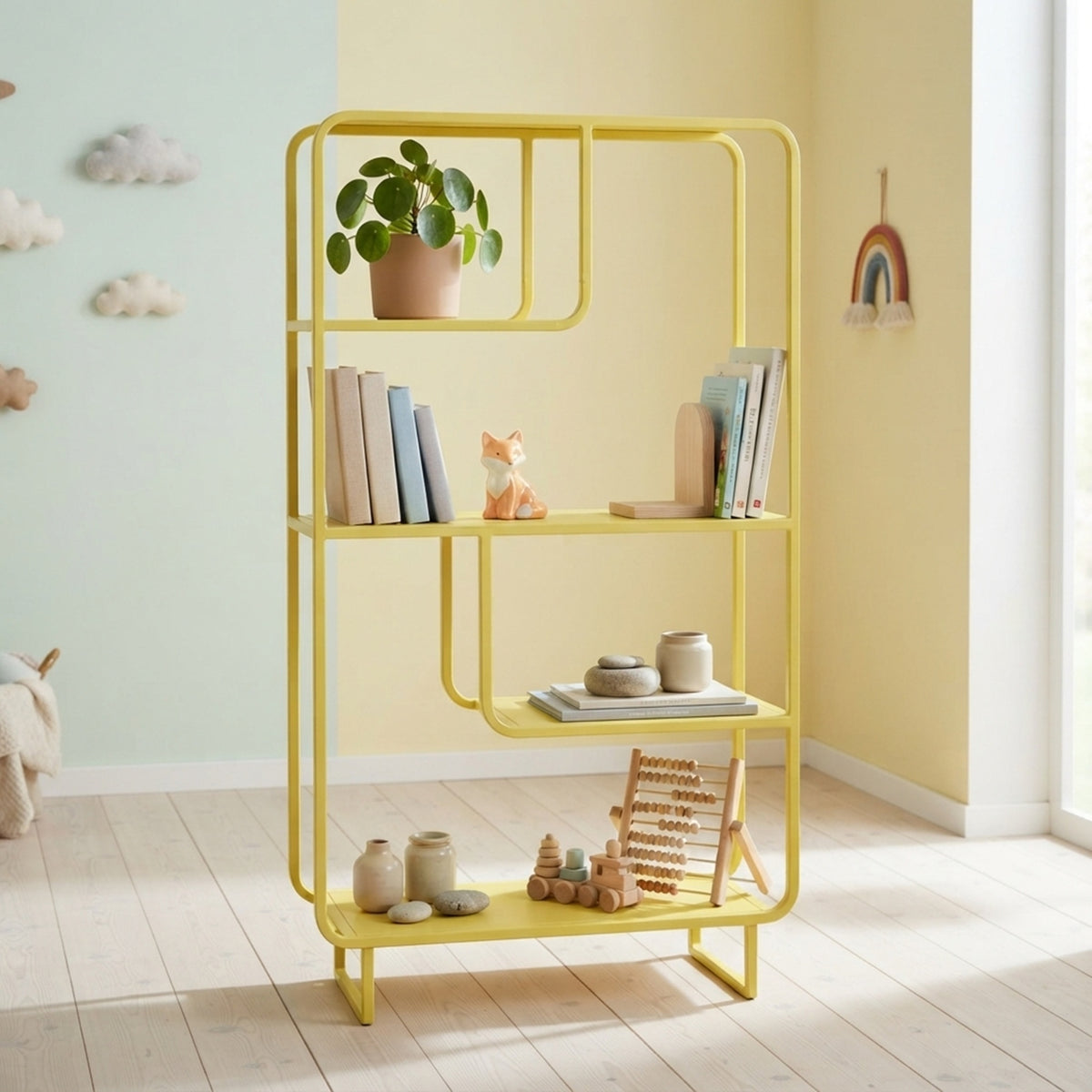 Freya Kademeli Geometrik Metal Kitaplık