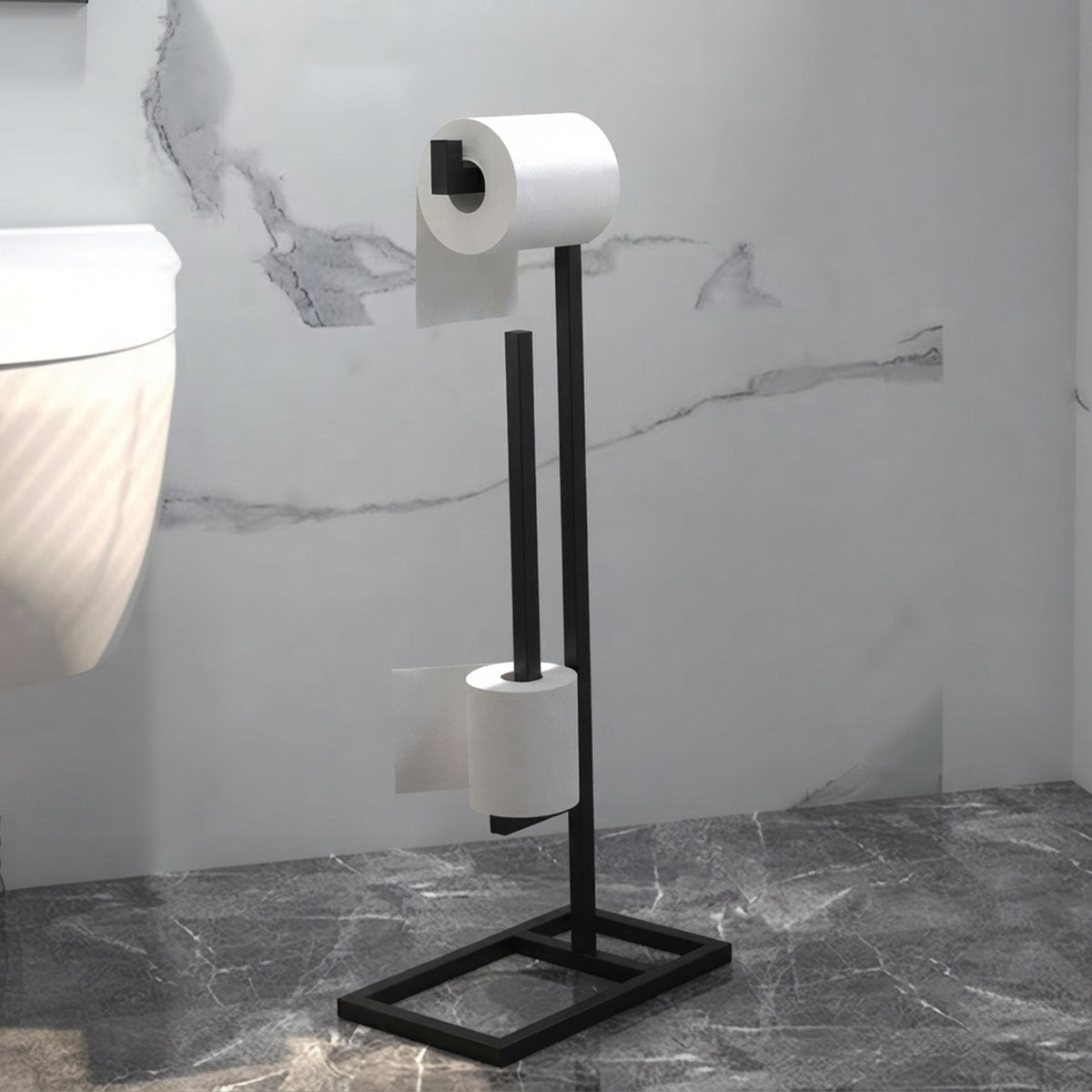 Lineer Metal Ayaklı Tuvalet Kağıtlığı ve Yedek Rulo Tutucu